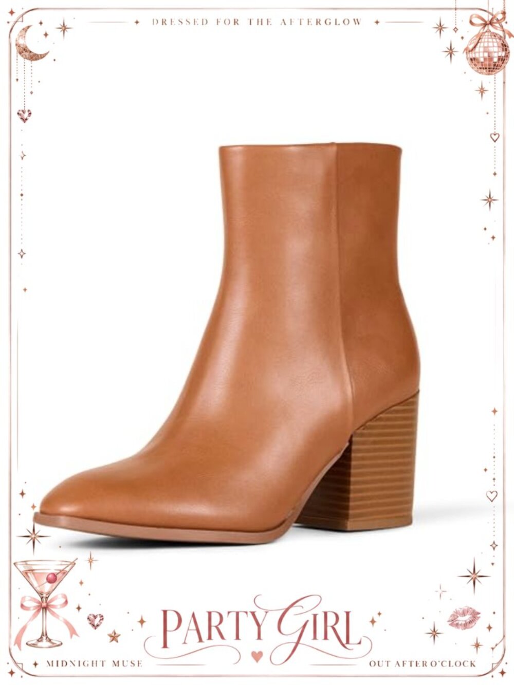 Faux Calfskin Heel Ankle Boots Memory Foam Block Heel